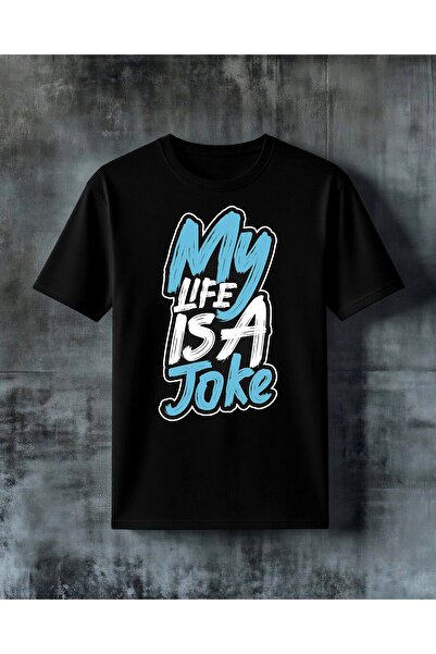 COMVİCHO Life Is a Joke Blue Graffiti Printed Oversize T-Shirt
