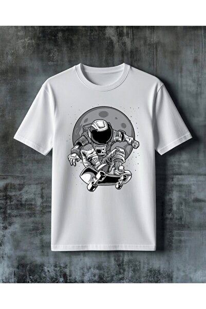 COMVİCHO تي شيرت كبير الحجم مطبوع عليه astronaut skateboard 7