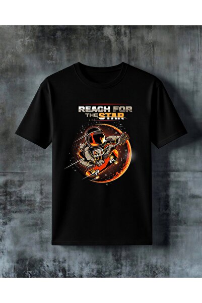 COMVİCHO Reach for Star Astronaut Printed Oversize T-Shirt