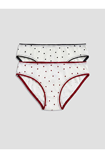 LC Waikiki Rmz Gi̇yi̇m Farkiyla Heart Embroidered Bikini Panties 2-Pack
