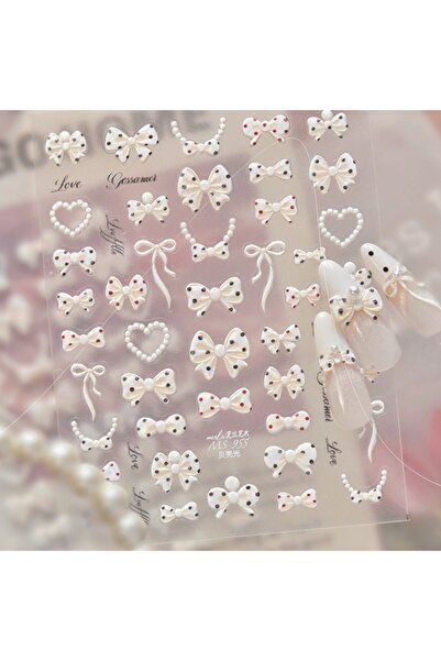 Choice28 ملصقات أظافر NAILFYOU MS955 ذاتية اللصق بتصميم فيونكة بيضاء لؤلؤية و...