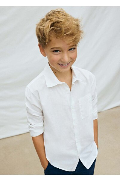 MAYORAL Boy's Long Sleeve Linen Shirt White
