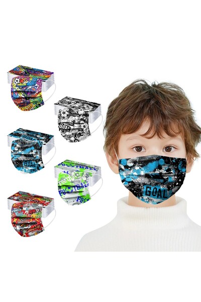 Choice5 A 50PCS Kids Disposable Mask Creative Football-Themed Prints 3 Ply Fa...