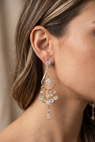 PETEK AKSESUAR Chandelier Crystal Drop Hanging Earrings 7 Cm.