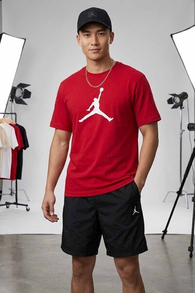 Nike Jordan Red Men's T-Shirt - 100% Cotton Logo Sports T-Shirt & Casual Comf...