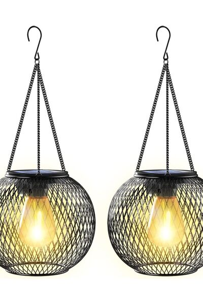 Dotail Set of 2 KagoLing Solar Lamps, metal, IP65 waterproof, 8.4 x 8.4 x 12....