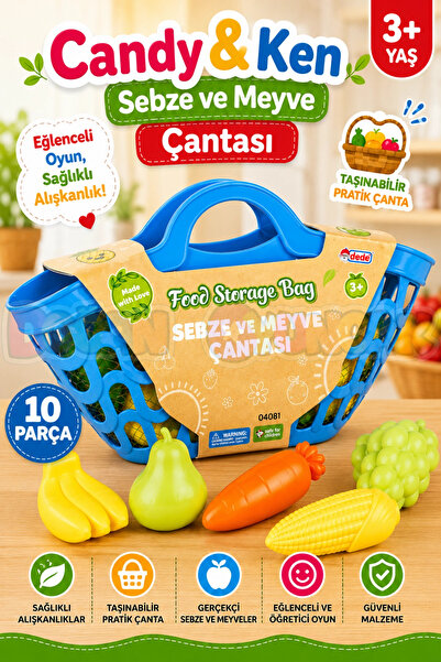 Doğan Oyuncak Dünyası Sebze ve Meyve Çantası Mavi - Meyve Sebze Sepeti - Pikn...
