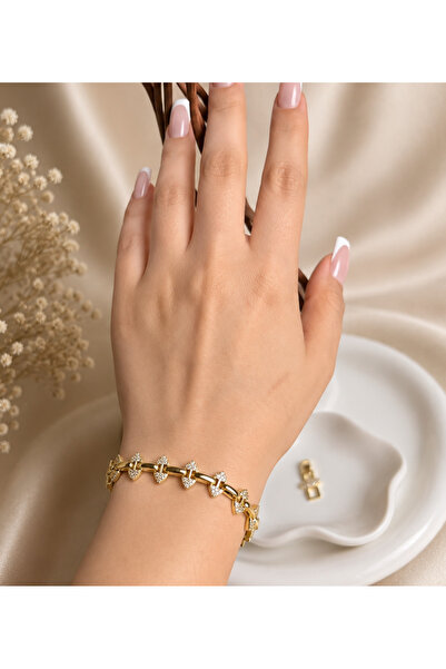 ANKA JEWELLRY سوار ذهبي بتصميم بيضاوي هندسي مرصع بحجر الزركون