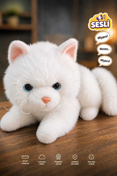 Fidan oyuncak Sevimli ve Gerçekçi Sesli Peluş Kedi - 36 cm Yumuşak Dokulu Pre...