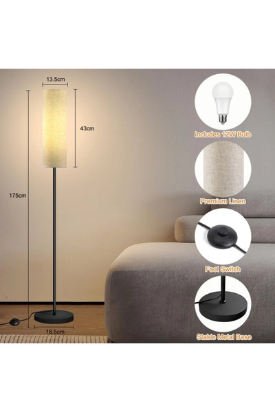 NO BREND Lampă de podea Yicenscoltd cu bec LED E27 12W, abajur din in, intens...