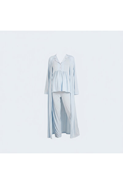 Lady Lingerie Maternity Pajama Set with Long Robe 3 Piece – Button Front Nurs...