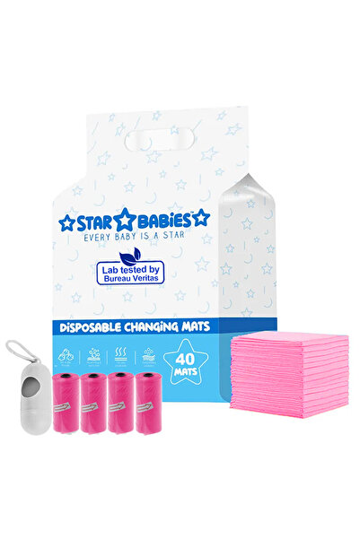STAR BABiES - حصيرة تغيير الحفاضات للاستخدام مرة واحدة 40 قطعة مع حقيبة حفاضا...