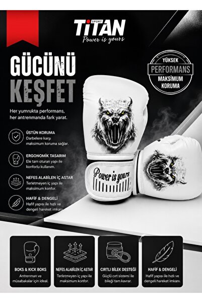 Titan Sport Beyaz Boks Eldiveni, Vahşi Kurt Baskılı Özel Model