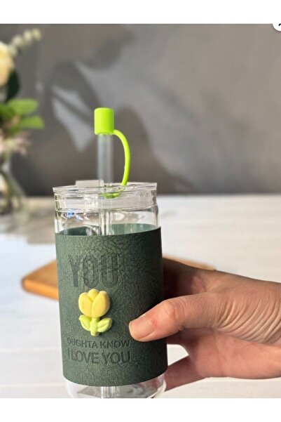 Lumindra Minnoş 350ml Glass Cup with Straw |   Covered |   Cold Coffee Smooth...