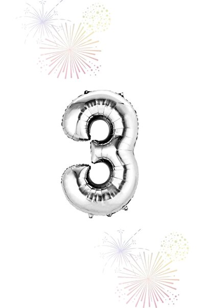 YOUC Design Silver Colored 3 Number Foil Balloon 80 cm & 32 Inch Three Number...