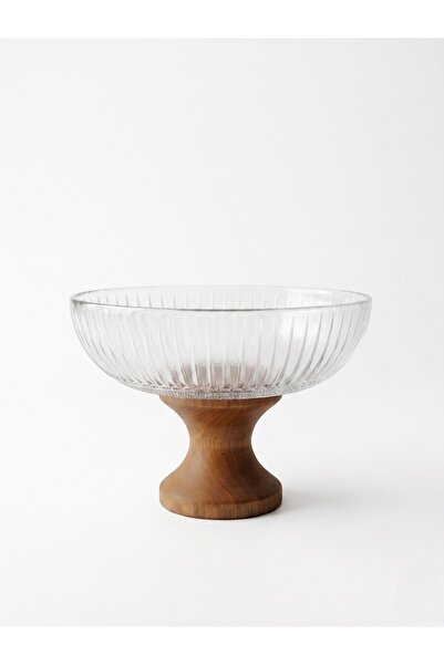FARALYAHOME Natural Wooden Darbuka Model Glass Bowl with Stand - Fruit Bowl a...