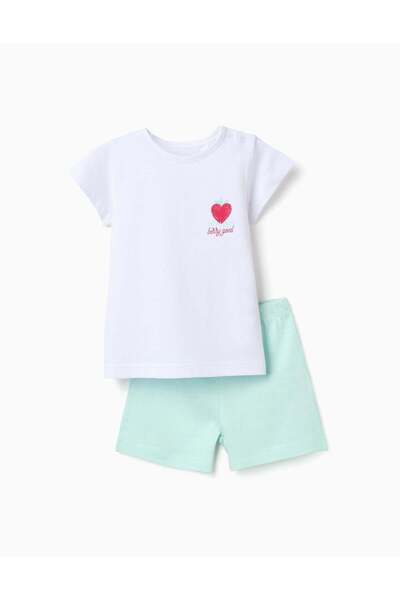 Ziddy Short Sleeve Cotton Pyjamas With Heart Print For Baby Girls White Green