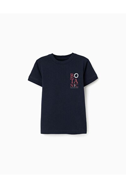 Ziddy Cotton T Shirt With Botanic Print For Boys Dark Blue