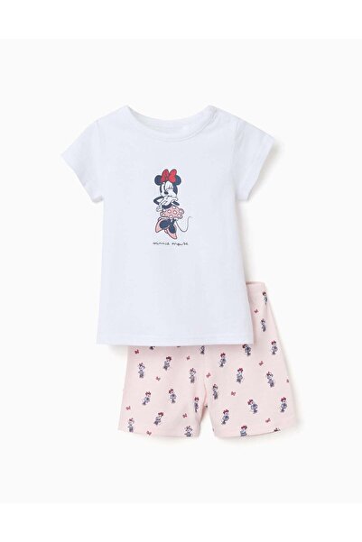 Ziddy Short Sleeve Cotton Pyjamas With Minnie For Baby Girls White Pink