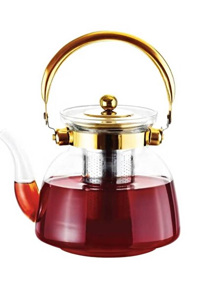 DLC 1600ml Glass Tea Kettle Teapot - with Stainless Steel Infuser & Gold Hand...
