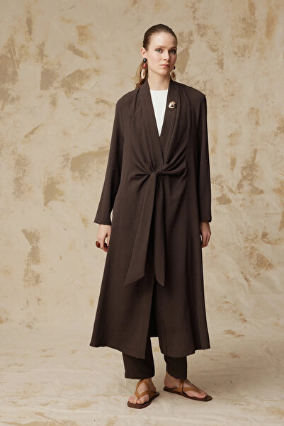 Zühre Drape Detailed Shawl Collar Brown Suit 1912