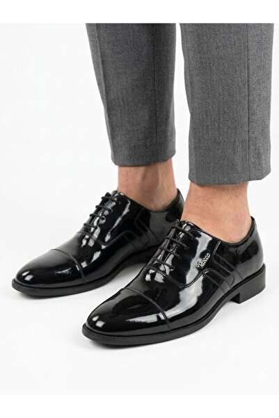Fosco Men's Black Lace-Up Genuine Leather Classic Shoes