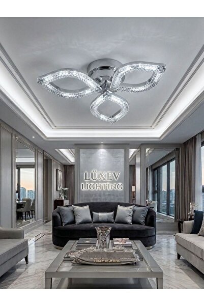 Lüxev Lighting Flora Model Gümüş 3"lü Ledli 3 Renk Modu Kristal Salon Mutfak ...