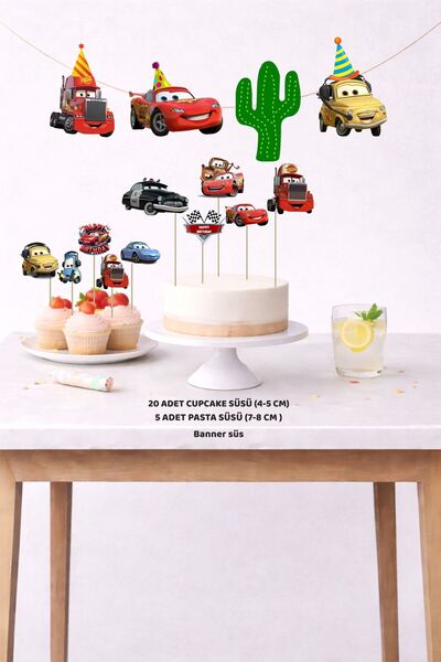 Sinek Kupası Tasarım Set za rođendan Munjevi McQueen 5 figurica, banner, 5 fi...