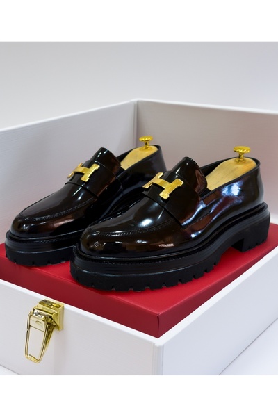 EXCLUSIVE STYLE Mocasini barbati negri din piele ecologica - GOLD H