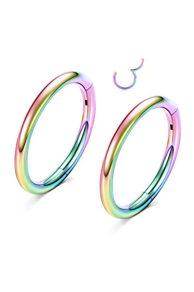 Choice 16G(1.2mm-Dia.8mm) 2PCS-Rainbow Hinged Nose Ring Hoop Septum Hoop Ring...