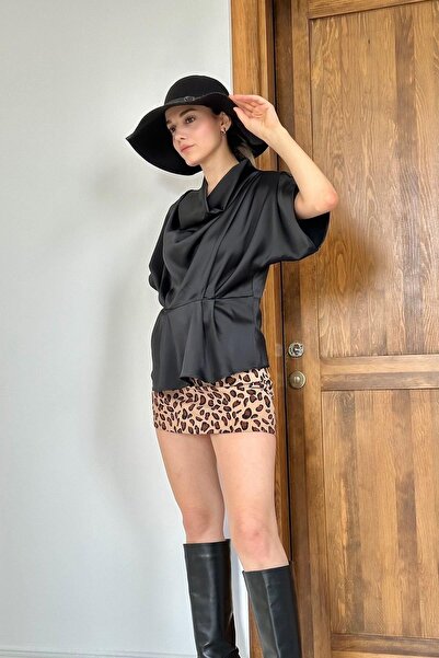 ozelia Black Degaje Collar Blouse