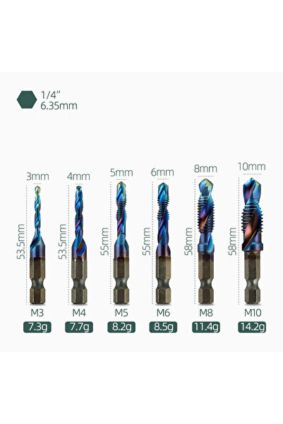 Choice1 Blue Short 6pcs Drilling and tapping Tap Drill Titanium Plated Hex Sh...