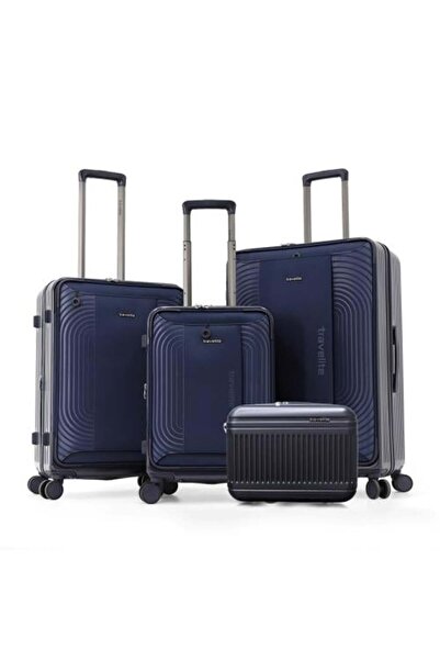 Akyat 4-piece travel luggage set with fabric front and polycarbonate body - Navy