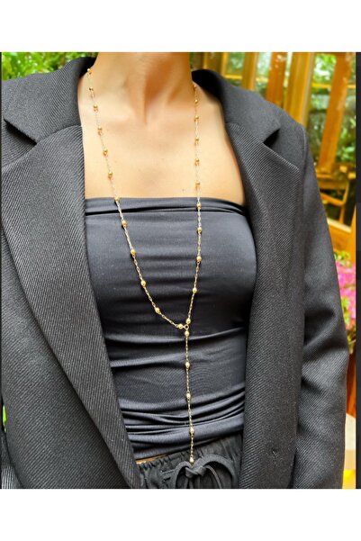 nevamor Long Gold Beaded Y Necklace