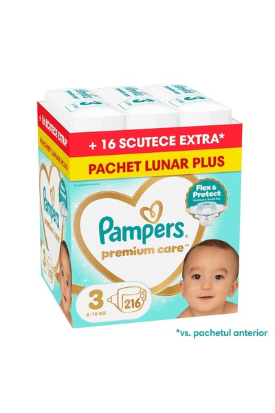 Pampers Пелени Premium Care Размер 3, 6кг-10кг, 216 бр.