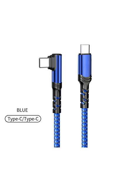 Choice4 كابل USB C إلى USB C بطول 2 متر، أزرق، 120 واط، بزاوية 90 درجة، لأجهز...