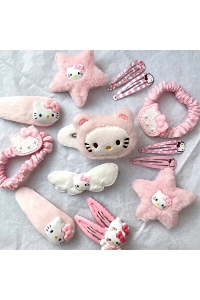 Choice 1 14Pcs/Set Hello Kitty Pink Plush Hair Clips Duckbill Clips Sweet Cut...