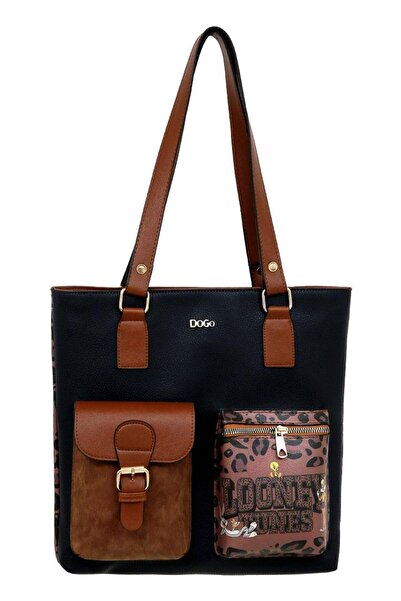 Dogo Women's Vegan Leather Navy Blue Leopard Shoulder Bag - Warner Bros Loone...