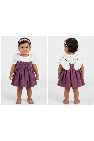 Tufitto Baby Girl Dress with Ruffle Collar, Houndstooth Pattern, Wing Detail,...