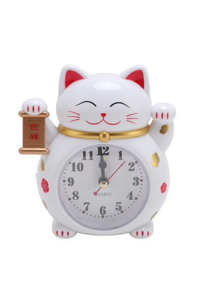 Choice WHITE Lucky Cat Alarm Clock Plastic Cute Cartoon Good Lucky Cat Alarm ...