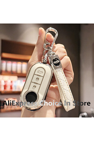 Choice1 WHITE Soft TPU Car Key Fob Cover with Keychain for Fiat 500 Boyue Bra...