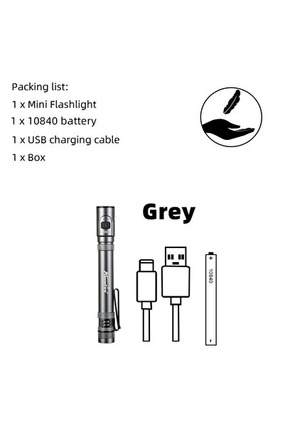 choice2 X83-Grey Mini High Bright Led Pen Flashlight USB Rechargeable Magnet ...