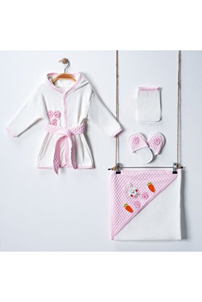 Minimio Kids 4-Piece Cute Rabbit Embroidered Cotton Baby Bathrobe Set