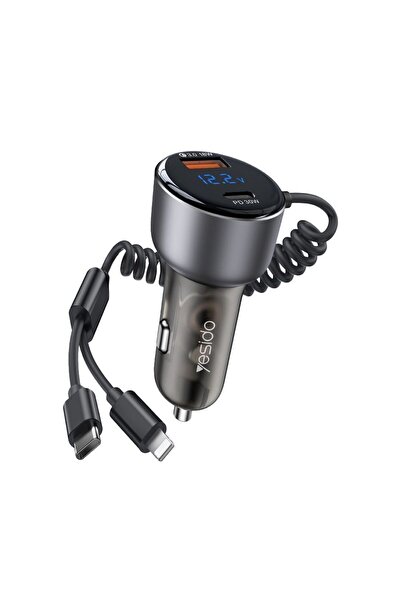 Yesido Φορτιστής Αυτοκινήτου Y58 USB-A + USB-C 60W με ενσωματωμένα καλώδια Ty...