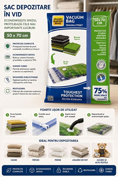ALAS Sac de depozitare în vid pentru haine și textile 50x70 cm