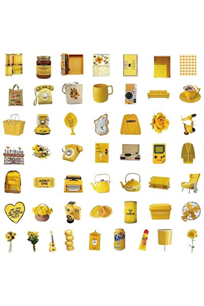 Choice 50 قطعة ملصقات صفراء عتيقة الطراز - ملصقات بتصميم ريترو للابتوب والأمت...