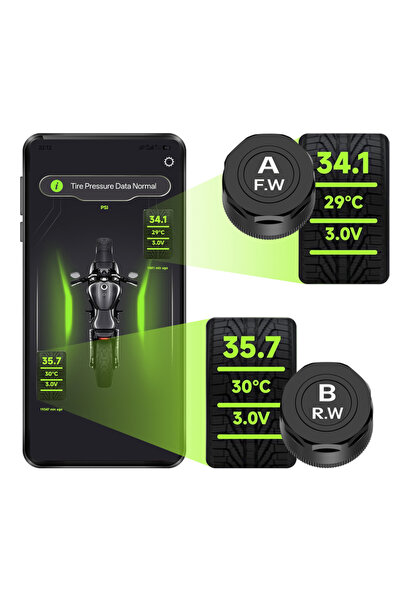 Choice Portable Motorcycle TPMS, Bluetooth 5.0 APP Real-Time Pressure & Tempe...