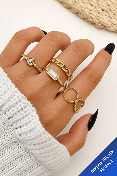The Collection 4-Piece Combination Gold Enamel Ring Set