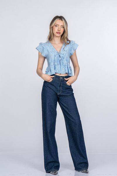 MissVina Mira Feminine Lace Detailed Front Tie Blouse 70074