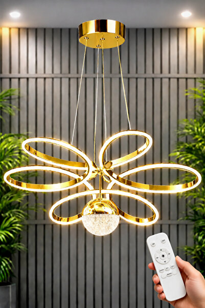 Luna Lighting Papatya Model Gold Kaplama 3 Renk Kumandalı Metal Salon Mutfak ...